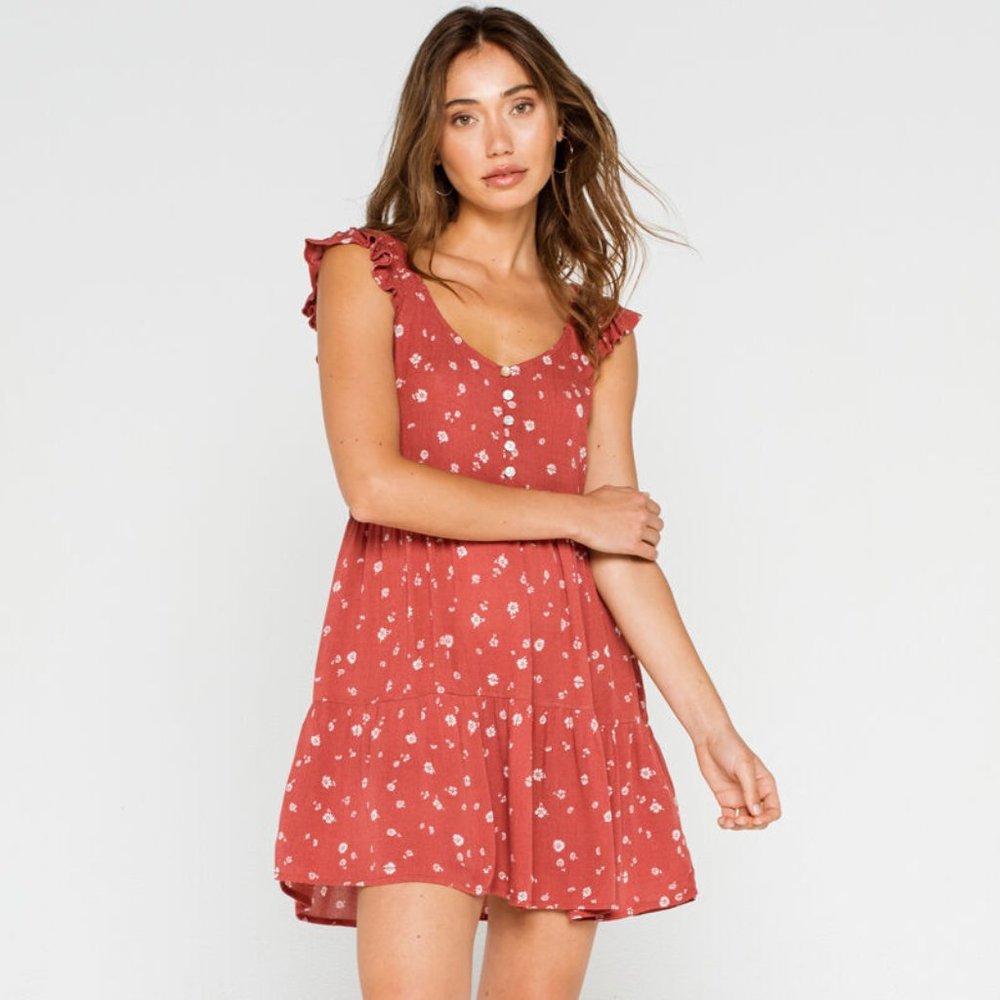 Sky and Sparrow Rust Floral Mini Dress